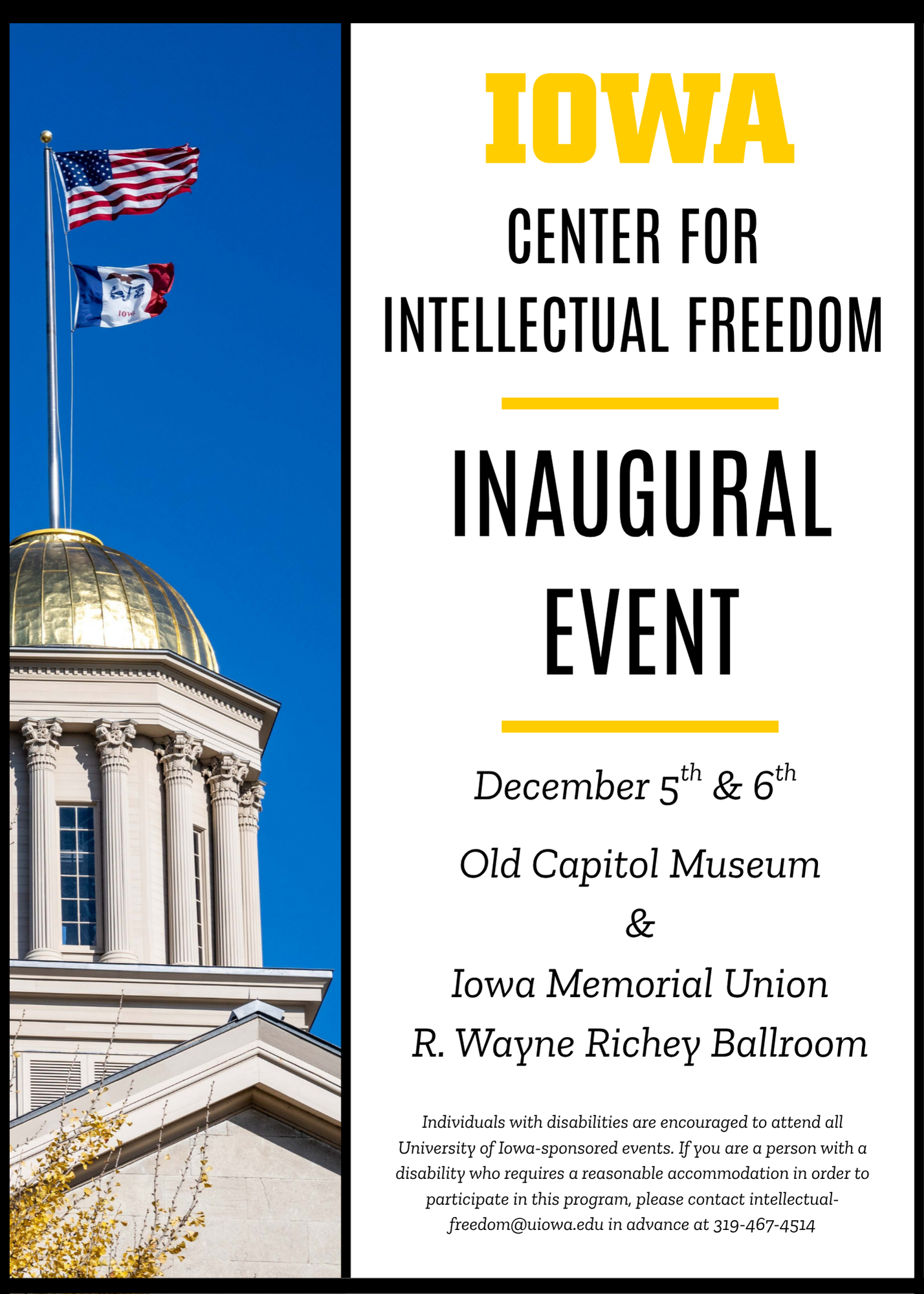 Flyer for the Center's Inaugural Event
